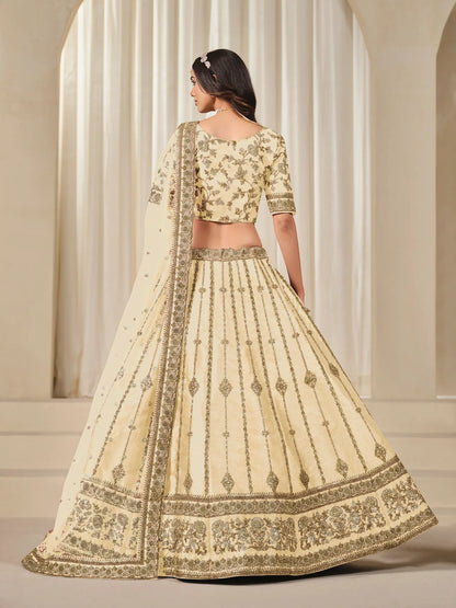 Beige Art Silk Thread & Sequins Embroidery Lehenga Choli