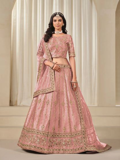 Dusty Pink Art Silk Thread & Sequins Embroidery Lehenga Choli