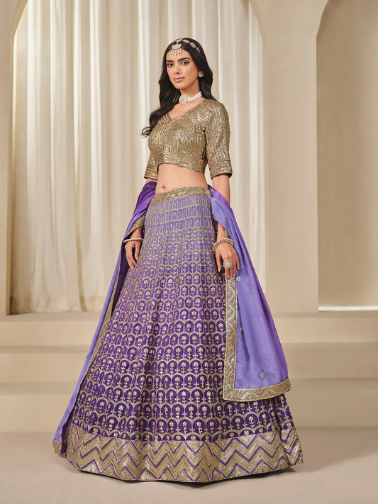 Shaded Purple Chinon Silk Embroidery Work Lehenga Choli