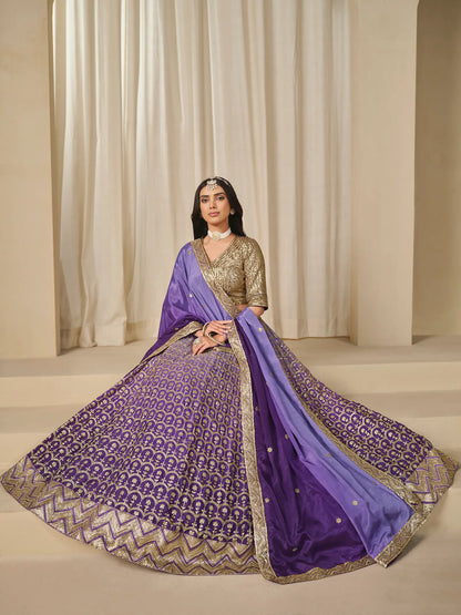 Shaded Purple Chinon Silk Embroidery Work Lehenga Choli