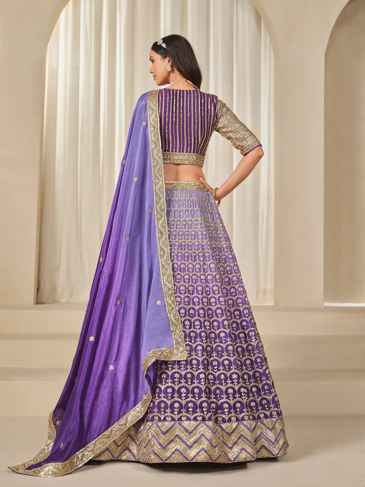 Shaded Purple Chinon Silk Embroidery Work Lehenga Choli