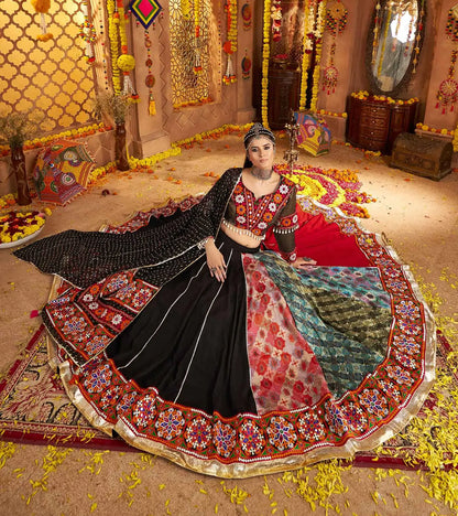 Designer Black Navratri Lehenga Choli With Embroidery And Mirror Work