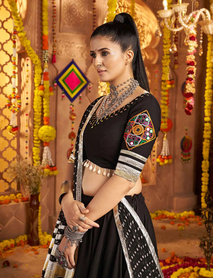 Best In Black Embroidery With Mirror Work Rayon Navratri Lehenga Choli