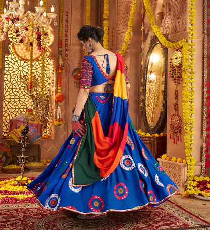 Royal Blue Navratri Lehenga With Embroidery & Mirror Work Colorful Dupatta