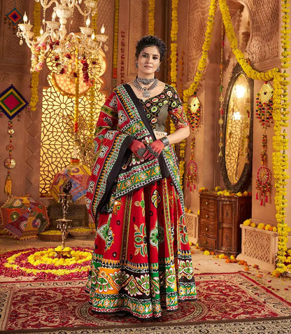 Maroon Print With Aari And Foil Work Organic Cotton Navratri Lehenga Choli