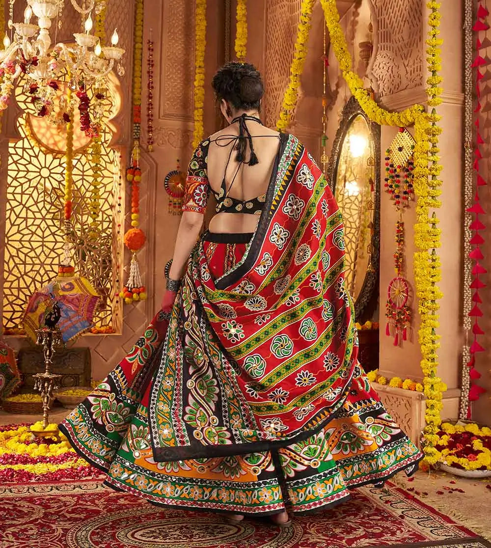 Maroon Print With Aari And Foil Work Organic Cotton Navratri Lehenga Choli