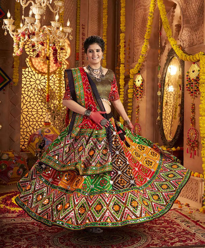 Multi Color Print With Aari And Foil Work Organic Cotton Navratri Lehenga Choli