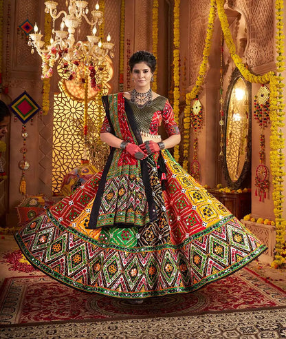 Multi Color Print With Aari And Foil Work Organic Cotton Navratri Lehenga Choli