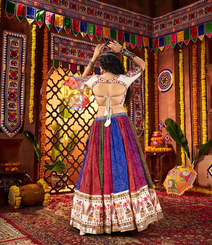 Multi Color Print With Real Mirror Work Navratri Lehenga With Dupatta