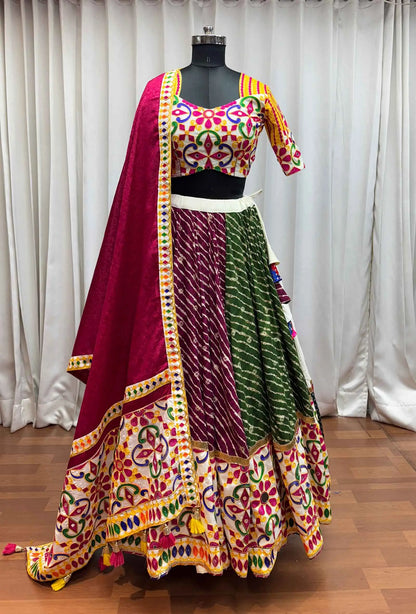 Multi Color Navratri Lehenga Print With Embroidery And Mirror Work