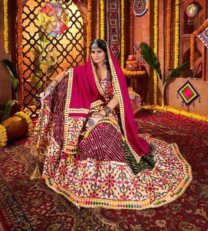 Multi Color Navratri Lehenga Print With Embroidery And Mirror Work