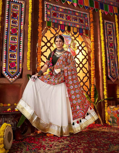 Off White Navratri Lehenga With Heavy Embroidery Mirror Work Dupatta