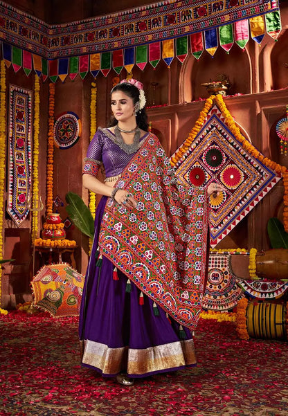 Dark Purple Navratri Lehenga With Heavy Embroidery Mirror Work Dupatta