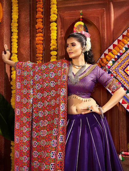 Dark Purple Navratri Lehenga With Heavy Embroidery Mirror Work Dupatta