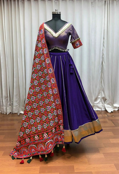 Dark Purple Navratri Lehenga With Heavy Embroidery Mirror Work Dupatta