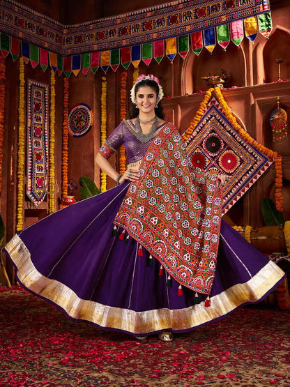 Dark Purple Navratri Lehenga With Heavy Embroidery Mirror Work Dupatta