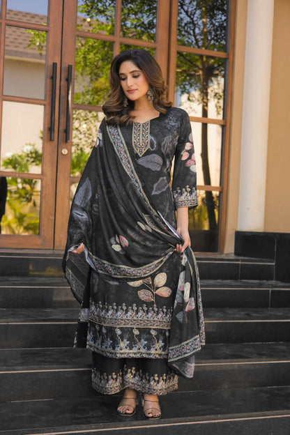 Black Chinon Handwork & Printed Salwar Suit