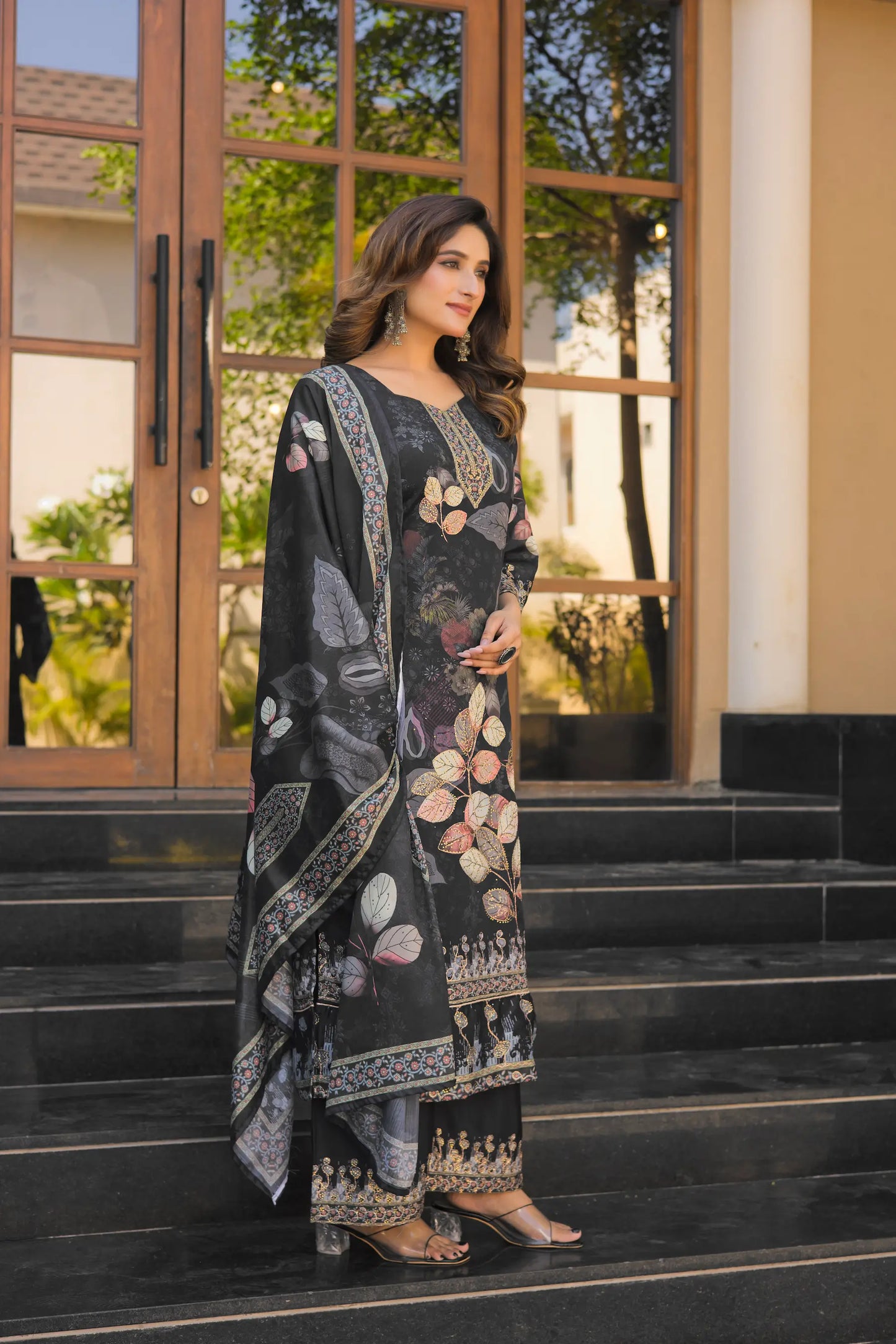 Black Chinon Handwork & Printed Salwar Suit