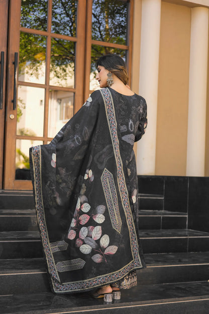 Black Chinon Handwork & Printed Salwar Suit