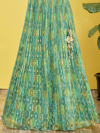 Pistachio Green Mirror Work Lehenga Choli with Net Dupatta