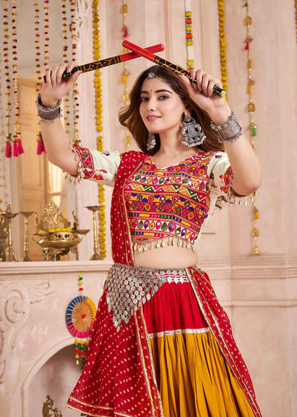 Multi Color Lehenga With Thread And Mirror Kodi Work Choli For Navratri