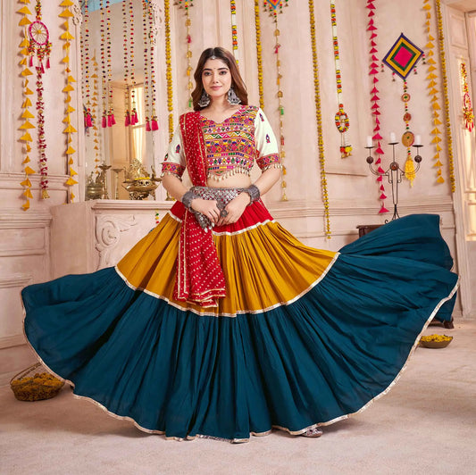 Multi Color Lehenga With Thread And Mirror Kodi Work Choli For Navratri