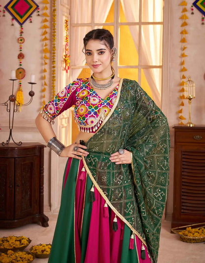 Multi Color Navratri Lehenga Kutchi Work And Mirror Work With Heavy Dupatta