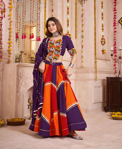 Purple With Multi Color Lehenga With Kutchi Mirror Work Choli For Navratri