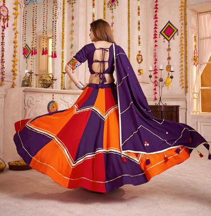 Purple With Multi Color Lehenga With Kutchi Mirror Work Choli For Navratri