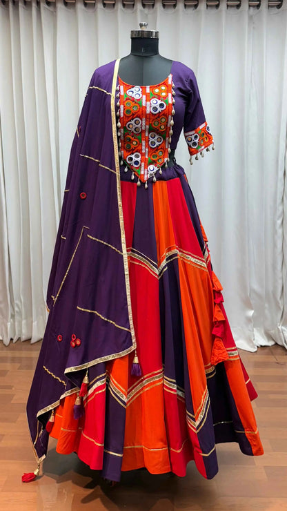 Purple With Multi Color Lehenga With Kutchi Mirror Work Choli For Navratri