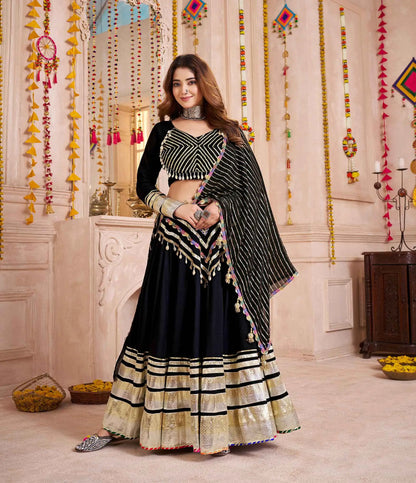 Black Designer Gamthi With Lampi Lace Work Navratri Lehenga Choli