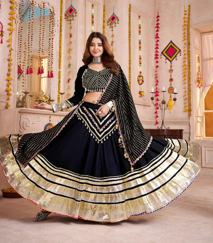 Black Designer Gamthi With Lampi Lace Work Navratri Lehenga Choli