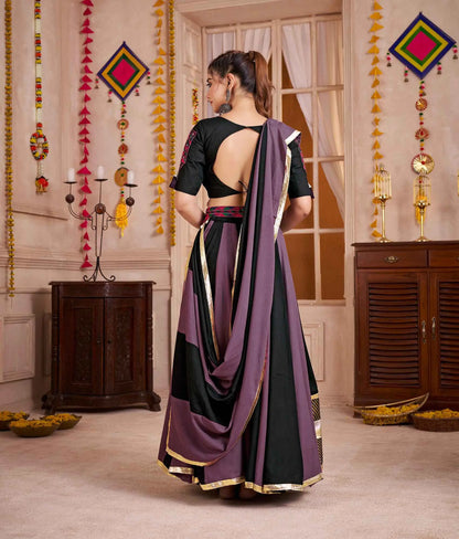 Multi Color Navratri Lehenga With Kutchi Mirror Work Choli With Waist Belt