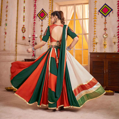 Multi Color Kutchi Mirror Work Choli With Navratri Lehenga And Waist Belt