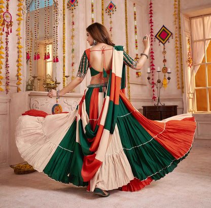 Multi Color Lehenga Choli With Kutchi Patch Work And Mirror For Navratri