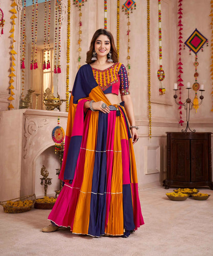 Navratri Multi Color Lehenga Choli With Kutchi Patch Work And Mirror Work