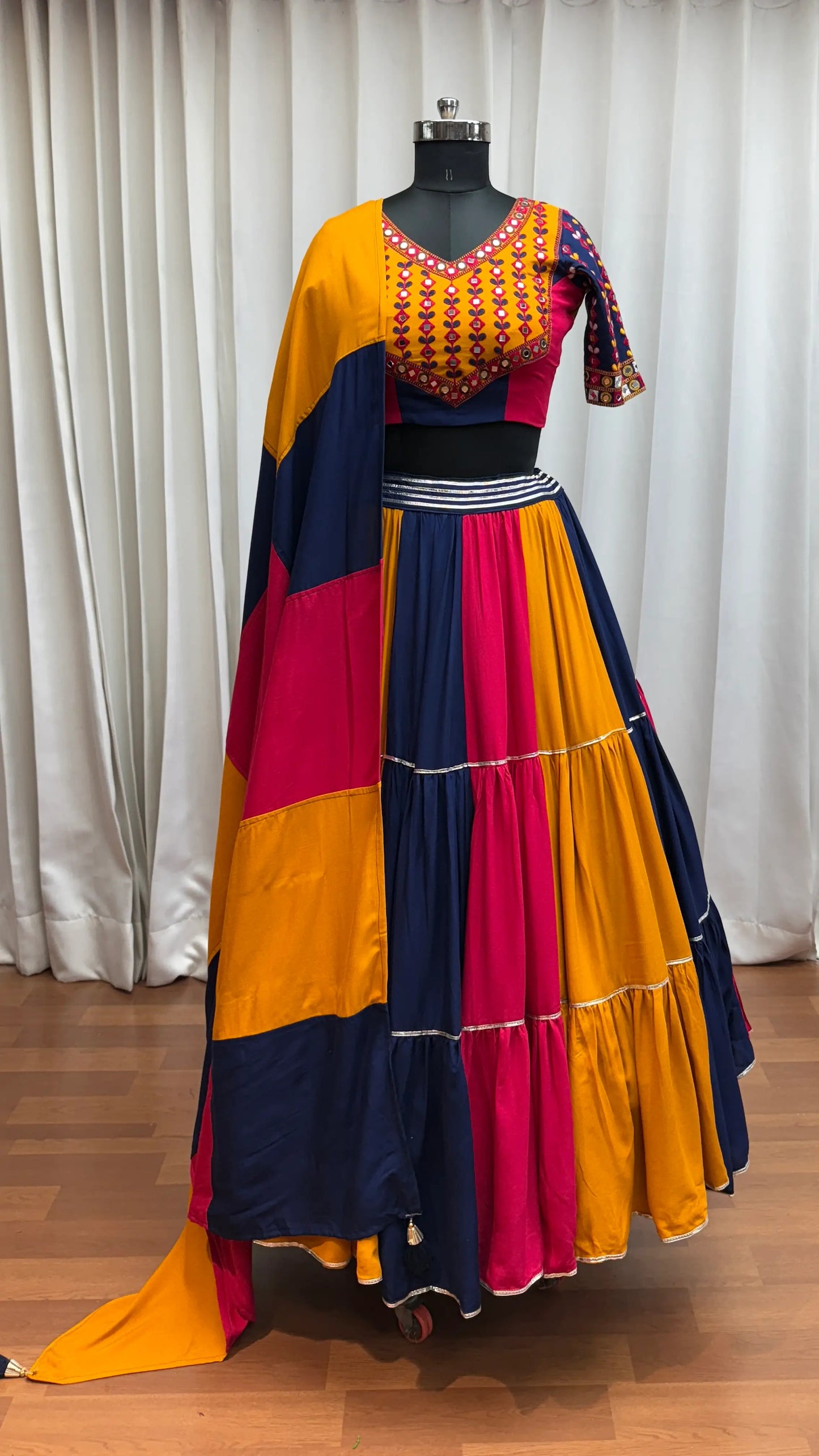 Navratri Multi Color Lehenga Choli With Kutchi Patch Work And Mirror Work