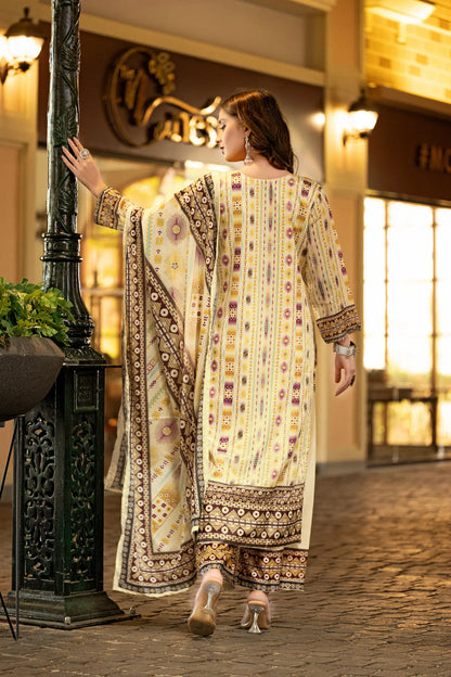 Beige Chinon Handwork & Printed Salwar Suit