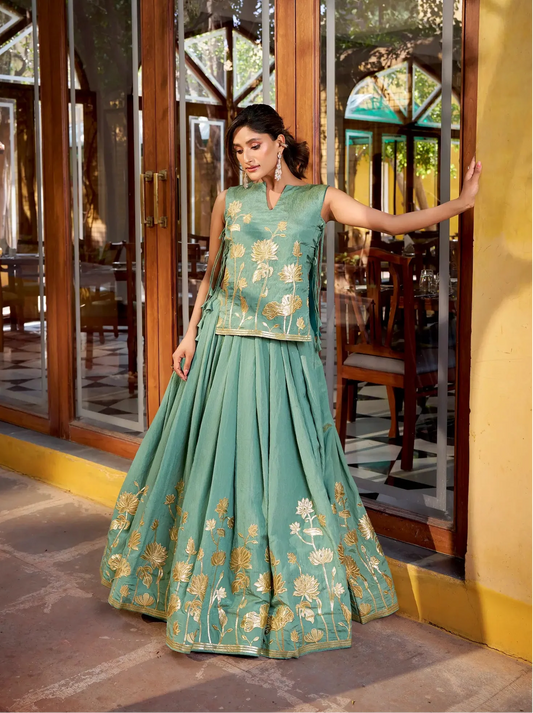 Sea Blue Embroidered Indo Western Set