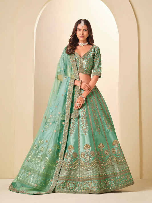 Sea Green Art Silk Embroidered Lehenga Choli