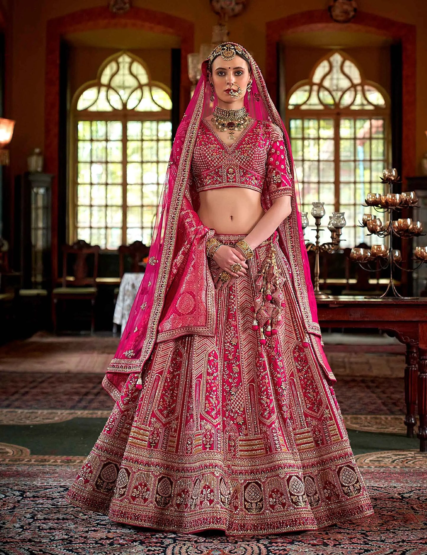 Pink Bridal Lehenga With Heavy Embroidery & Pearl Work