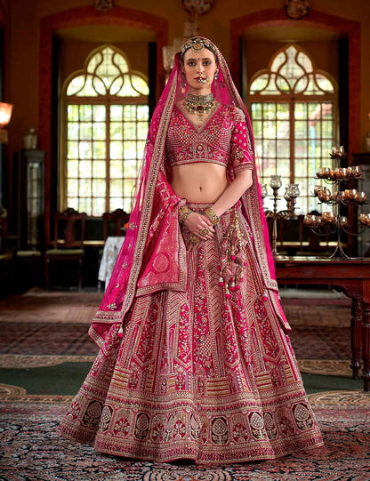 Pink Bridal Lehenga With Heavy Embroidery & Pearl Work
