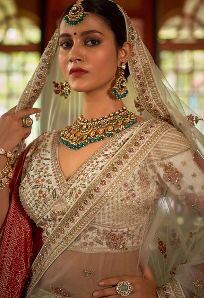 Beige Bridal Lehenga With Heavy Embroidery & Pearl Work