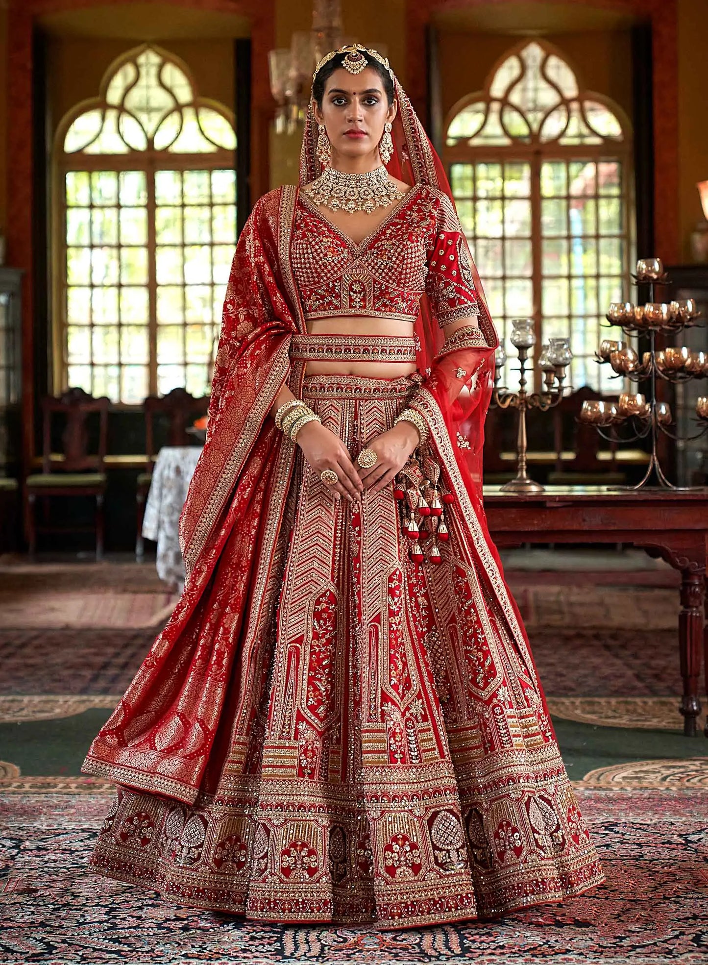 Red Bridal Lehenga With Heavy Embroidery & Pearl Work