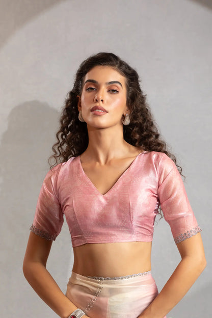 Blush Pink-Ivory Satin Silk Jarkan Hand Work Saree