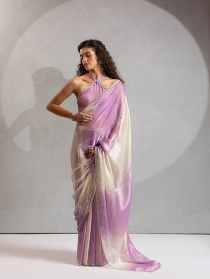Dusty Purple-Ivory Satin Silk Jarkan Hand Work Saree