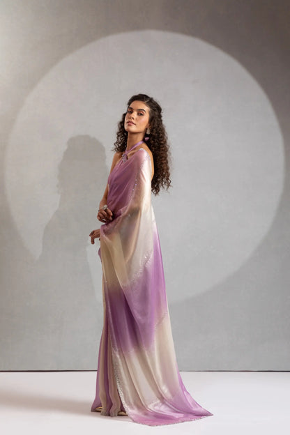 Dusty Purple-Ivory Satin Silk Jarkan Hand Work Saree