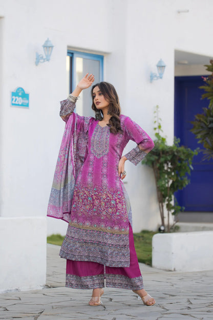 Purple Chinon Handwork & Printed Salwar Suit