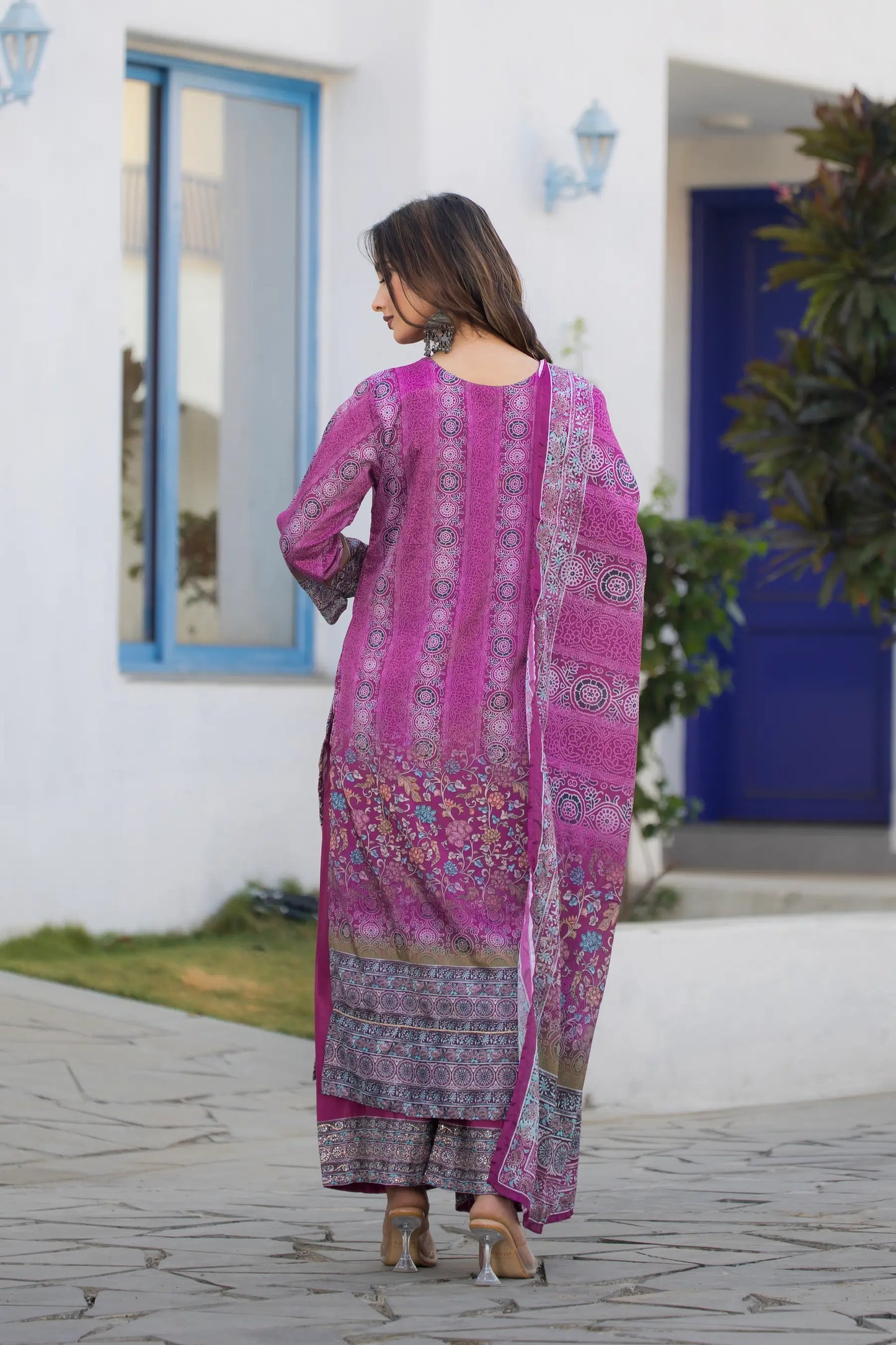 Purple Chinon Handwork & Printed Salwar Suit