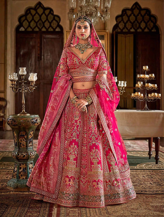 Bridal Pink Lehenga With Heavy Embroidery & Pearls